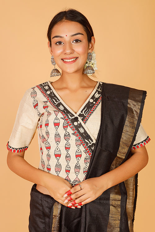 'Surmai Lotus' Handpainted Madhubani Cotton Blouse  MADHUBANI PAINTS ...