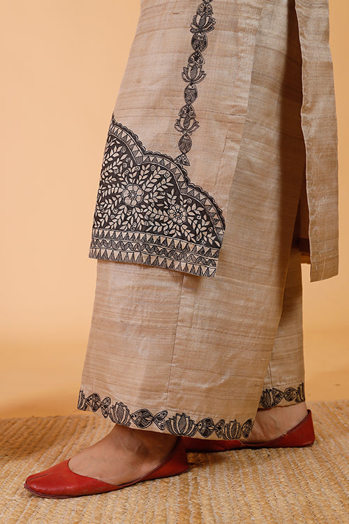 'Pride of Mithila' Handpainted Madhubani Tussar Silk Kurta