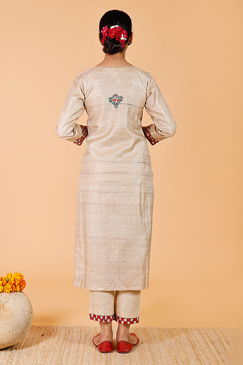 Handpainted Madhubani 'Bagmati' Tussar SIlk Kurta