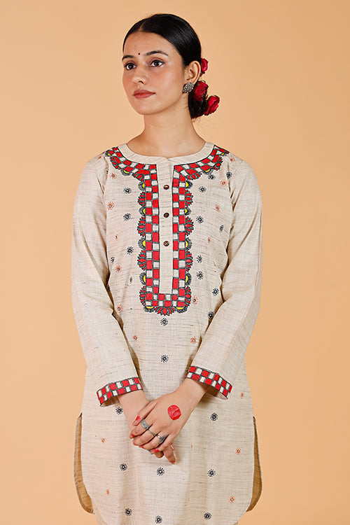 Handpainted Madhubani 'Suryakamal' Cotton Kurta