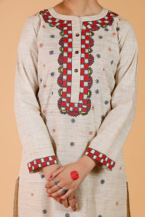 Handpainted Madhubani 'Suryakamal' Cotton Kurta