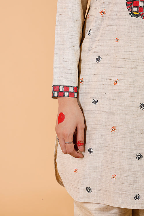 Handpainted Madhubani 'Suryakamal' Cotton Kurta