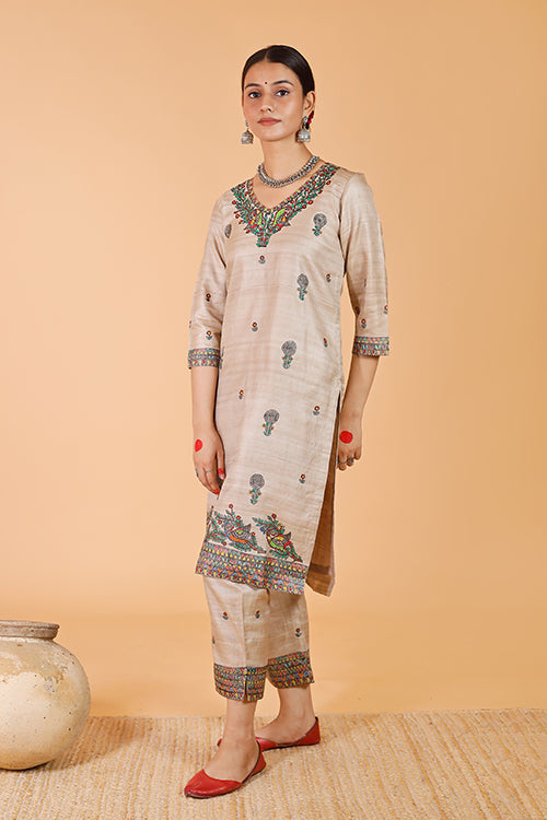 'Maithili' Handpainted Madhubani Tussar SIlk Kurta
