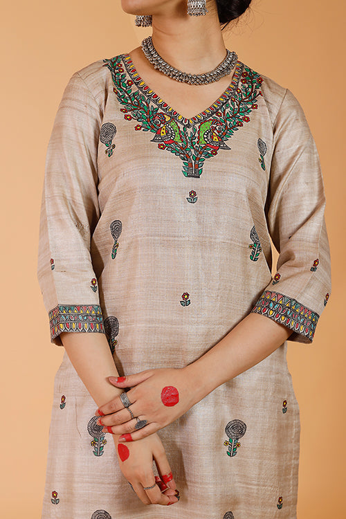'Maithili' Handpainted Madhubani Tussar SIlk Kurta