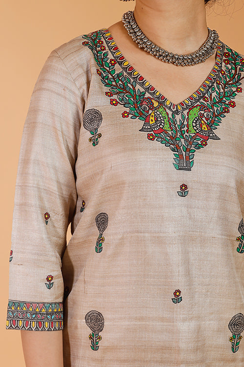 'Maithili' Handpainted Madhubani Tussar SIlk Kurta