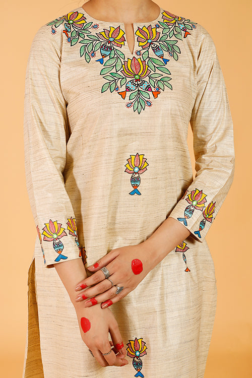 'Surmai Kamal' Handpainted Madhubani Cotton Kurta