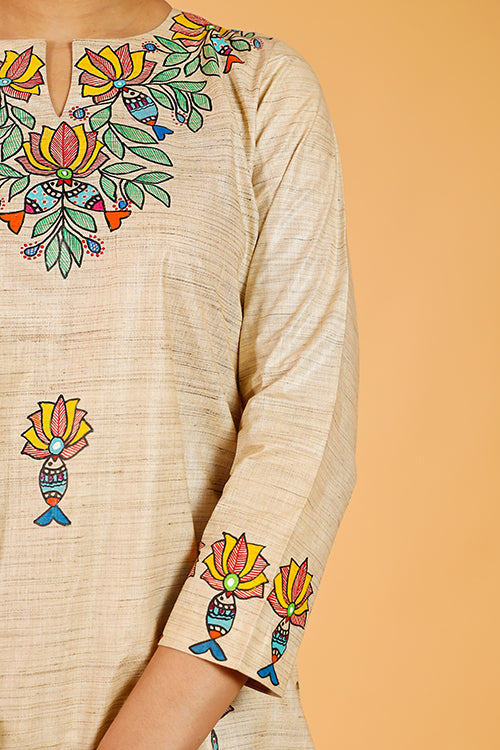 'Surmai Kamal' Handpainted Madhubani Cotton Kurta