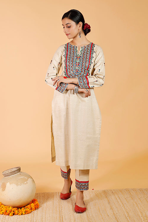 'Tilkor Kamal' Handpainted Madhubani Cotton Kurta