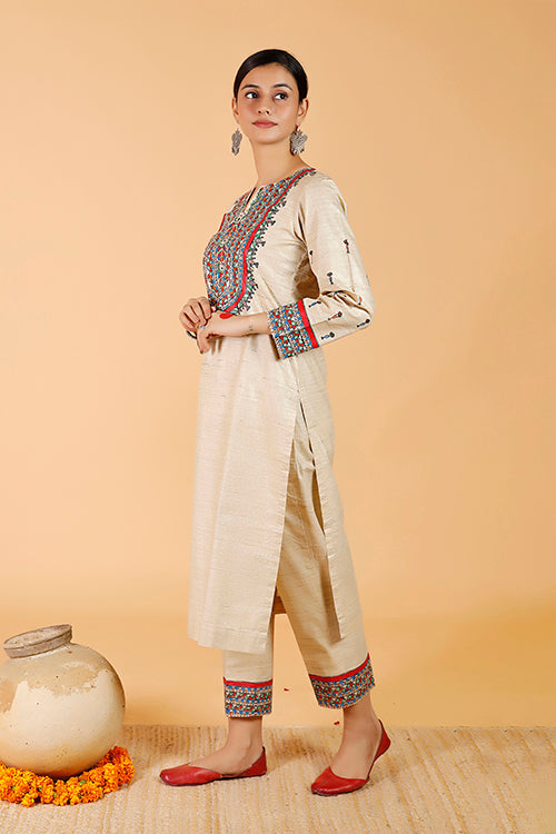 'Tilkor Kamal' Handpainted Madhubani Cotton Kurta