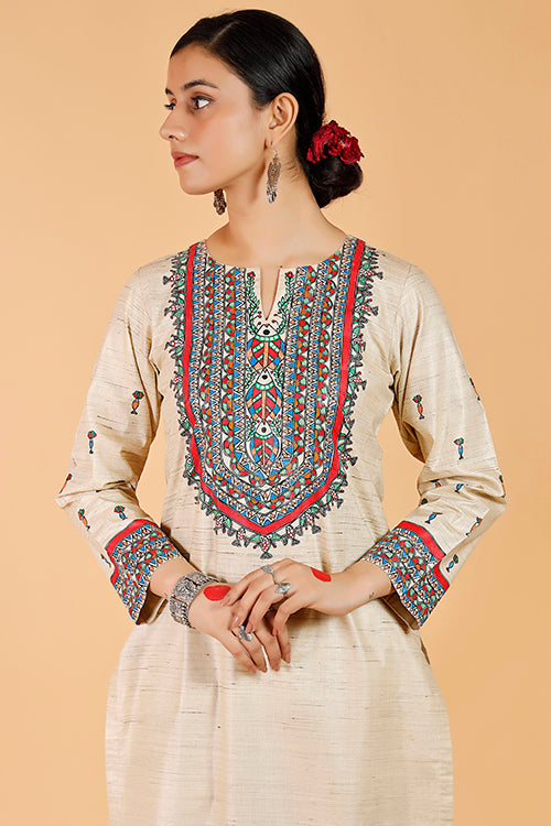 'Tilkor Kamal' Handpainted Madhubani Cotton Kurta