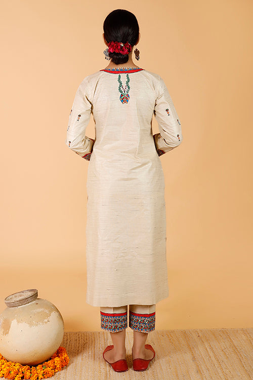 'Tilkor Kamal' Handpainted Madhubani Cotton Kurta