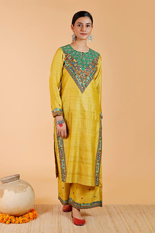 'Gajanand Mayur' Handpainted Madhubani Tussar SIlk Kurta