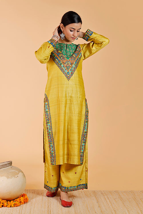 'Gajanand Mayur' Handpainted Madhubani Tussar SIlk Kurta