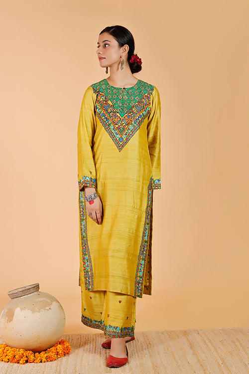 'Gajanand Mayur' Handpainted Madhubani Tussar SIlk Kurta