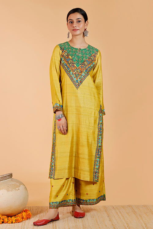 'Gajanand Mayur' Handpainted Madhubani Tussar SIlk Kurta