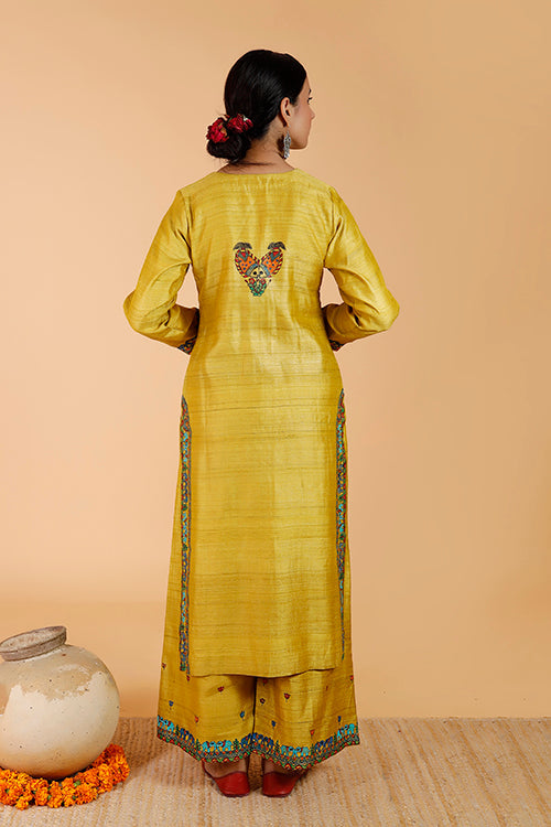 'Gajanand Mayur' Handpainted Madhubani Tussar SIlk Kurta
