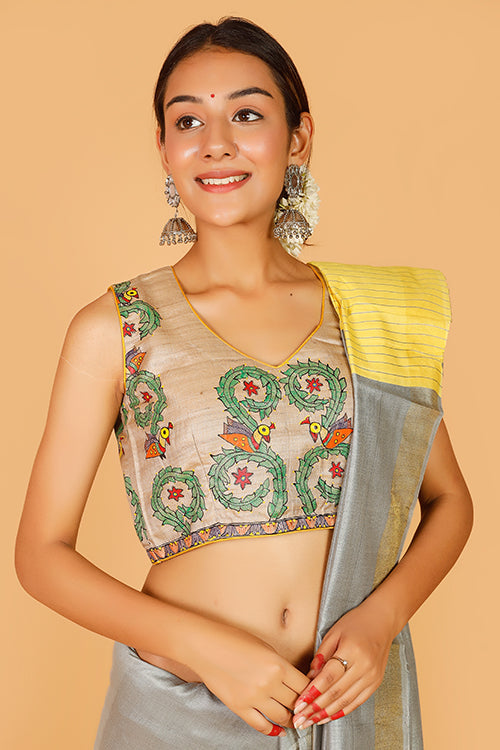 'Ele Mayuri Vrindavan' Handpainted Madhubani Blouse