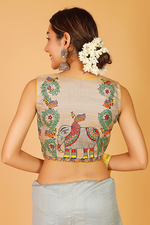 'Ele Mayuri Vrindavan' Handpainted Madhubani Blouse