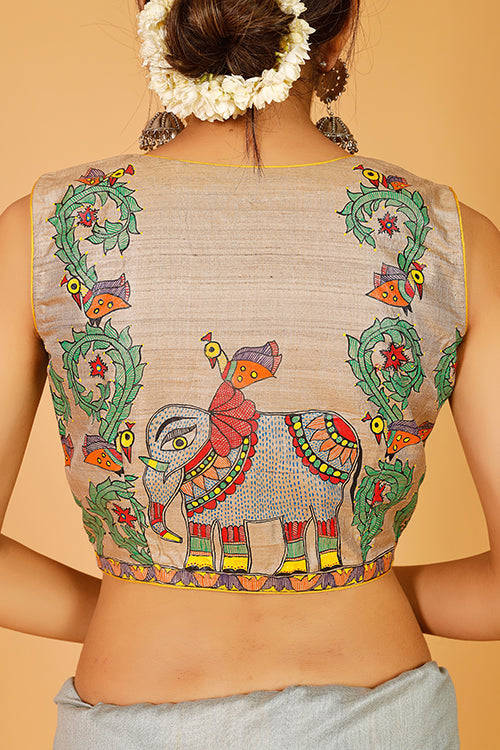 'Ele Mayuri Vrindavan' Handpainted Madhubani Blouse