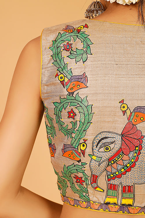 'Ele Mayuri Vrindavan' Handpainted Madhubani Blouse