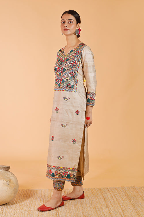 'Anuragini' Handpainted Madhubani Tussar SIlk Kurta