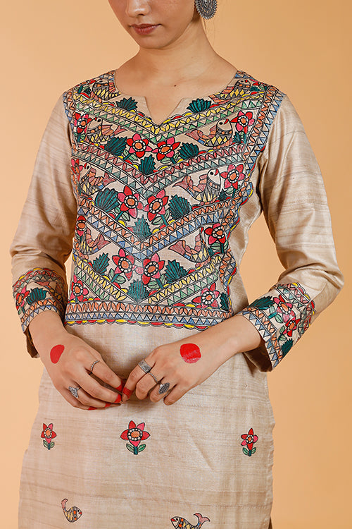 'Anuragini' Handpainted Madhubani Tussar SIlk Kurta