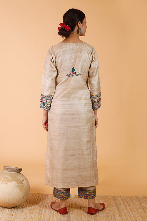 'Anuragini' Handpainted Madhubani Tussar SIlk Kurta