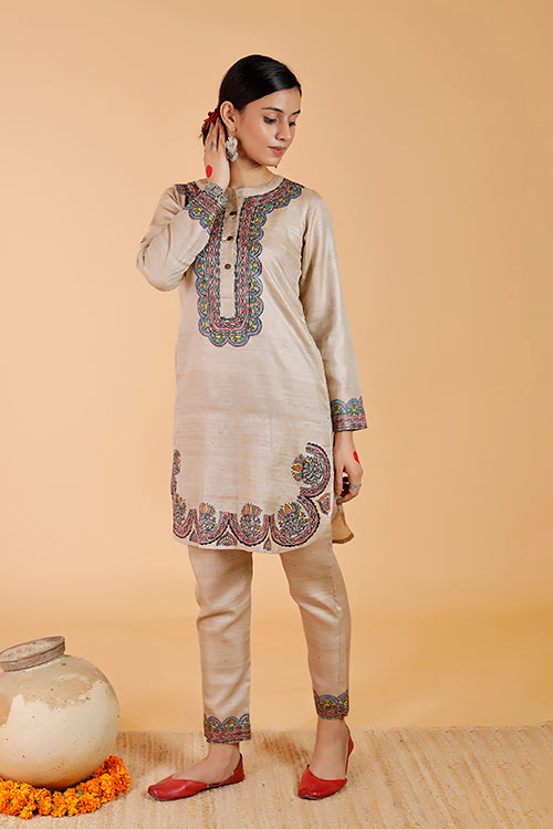 'Kamal Nain' Handpainted Madhubani Tussar Silk Kurta