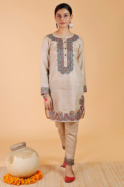 'Kamal Nain' Handpainted Madhubani Tussar Silk Kurta