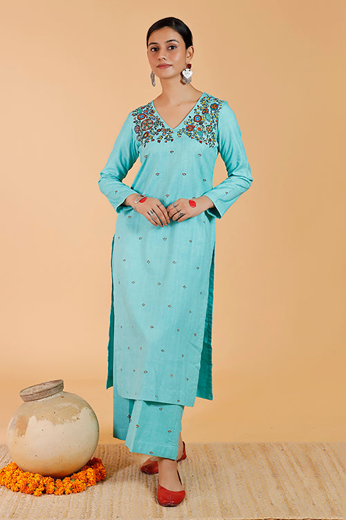 'Pushpam Priye' Handpainted Madhubani Cotton Kurta
