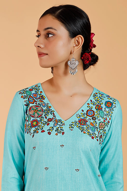 'Pushpam Priye' Handpainted Madhubani Cotton Kurta