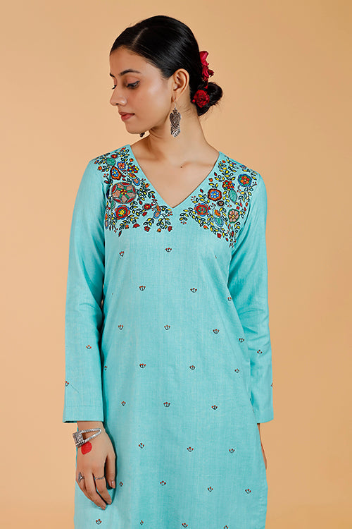 'Pushpam Priye' Handpainted Madhubani Cotton Kurta