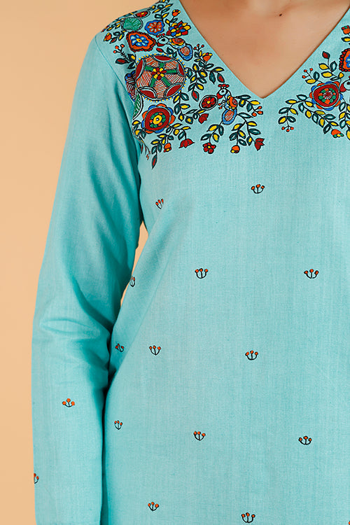 'Pushpam Priye' Handpainted Madhubani Cotton Kurta