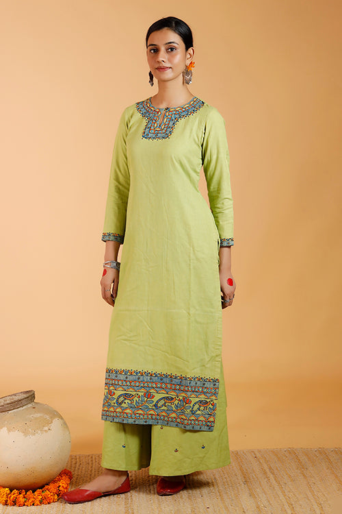 'Mayur Kamal' Handpainted Madhubani Cotton Kurta
