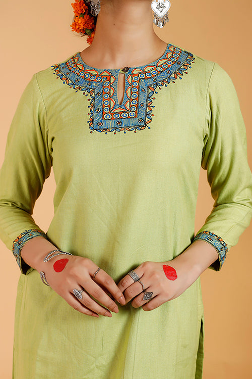 'Mayur Kamal' Handpainted Madhubani Cotton Kurta