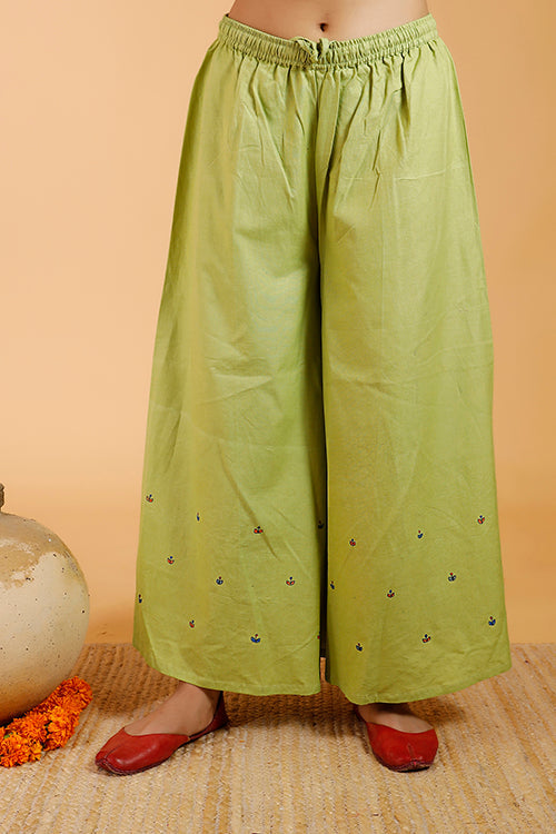 'Mayur Kamal' Handpainted Madhubani Cotton Palazzo