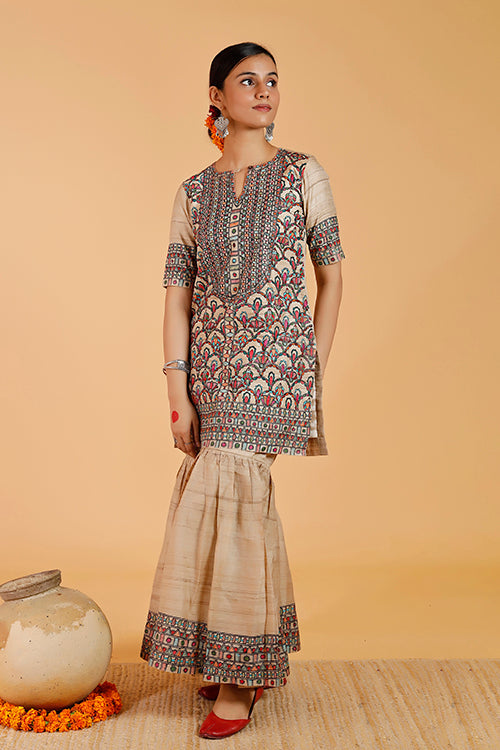 'Prakriti' Handpainted Madhubani Tussar Silk Kurta