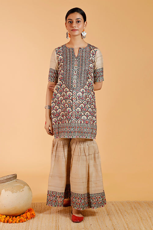 'Prakriti' Handpainted Madhubani Tussar Silk Kurta