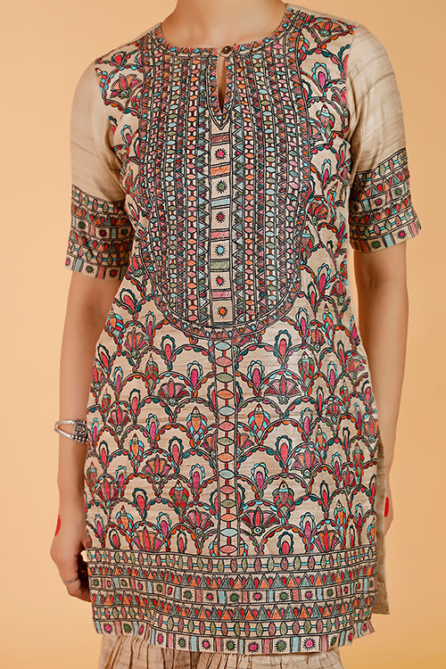 'Prakriti' Handpainted Madhubani Tussar Silk Kurta