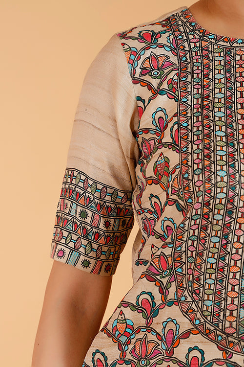'Prakriti' Handpainted Madhubani Tussar Silk Kurta
