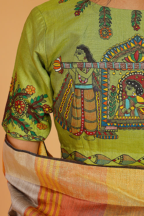 'Doli Bidai' Handpainted Madhubani Tussar Silk Blouse