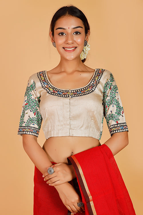 'Rangeen Bagiyaa' Handpainted Madhubani Tussar Silk Blouse