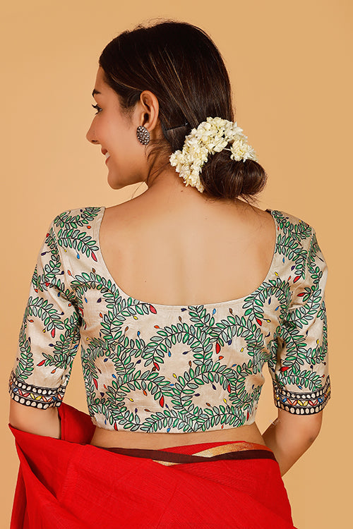 'Rangeen Bagiyaa' Handpainted Madhubani Tussar Silk Blouse