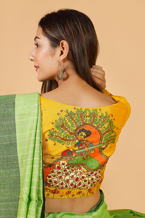 'Saraswati' Handpainted Madhubani Moonga Silk Blouse