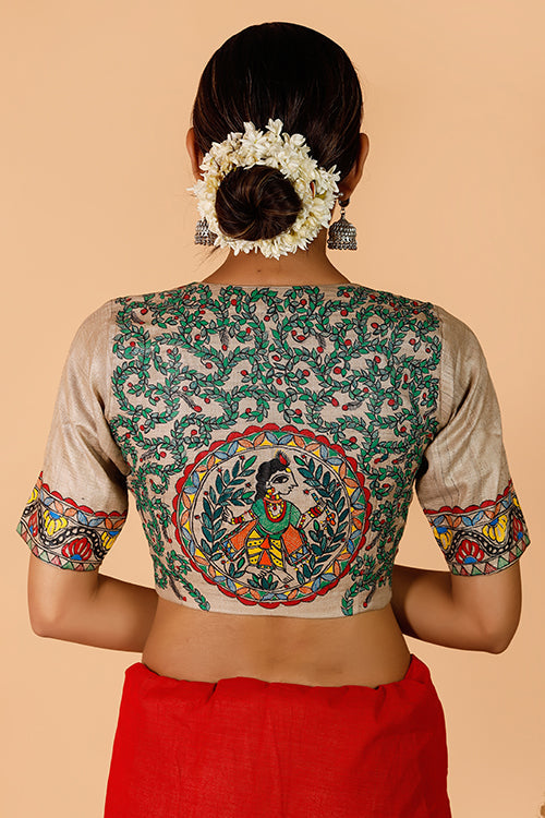 'Krishna' Handpainted Madhubani Tussar silk Blouse