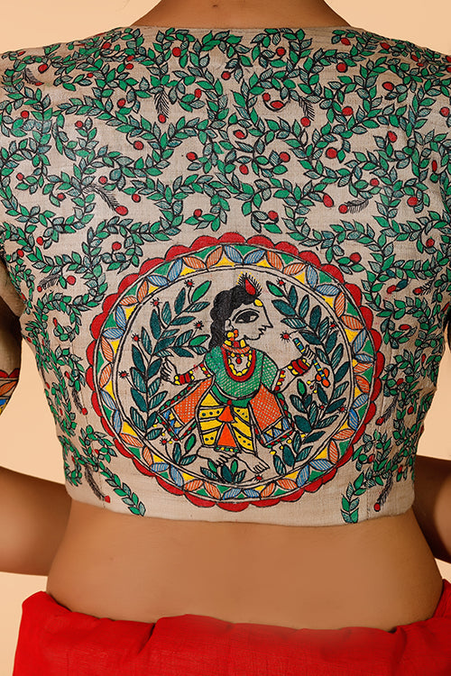 'Krishna' Handpainted Madhubani Tussar silk Blouse