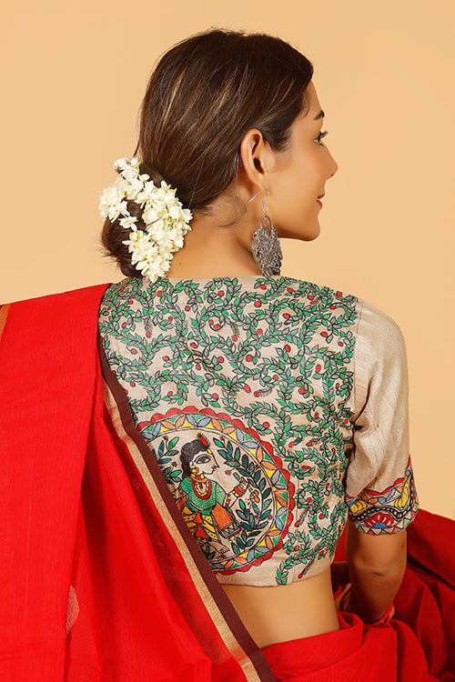 'Krishna' Handpainted Madhubani Tussar silk Blouse