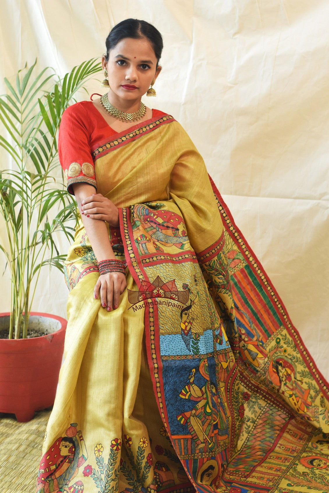 Madhubani Paints Vishnu Avatar Hand Painted Saree