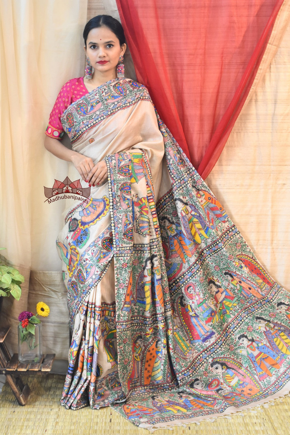 Vivah Tussar Madhbani Painting Saree