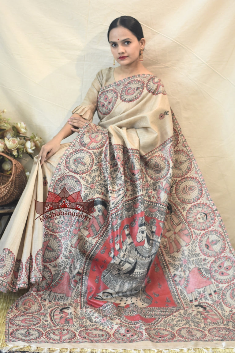 Maa Ambe Handpainted Durga Saree